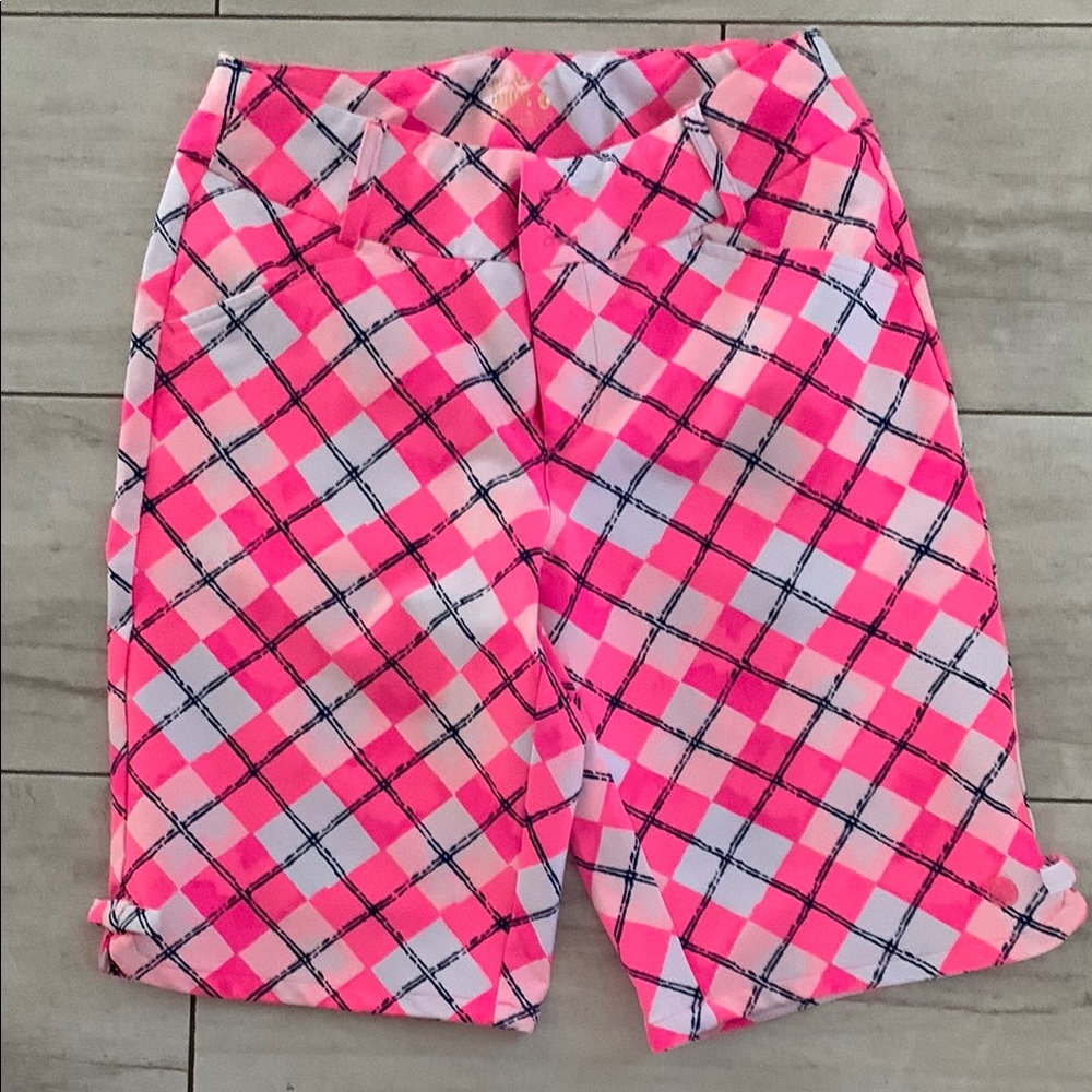 Lilly Pulitzer Luxletic Pink and Navy argyle golf shorts